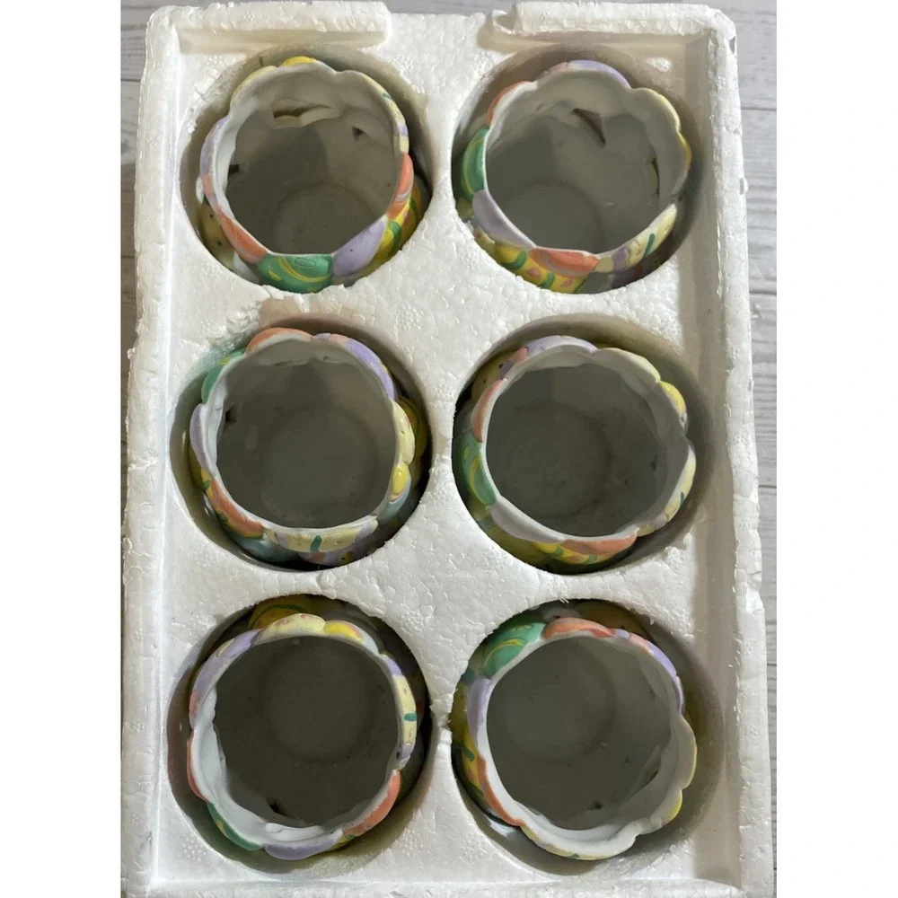 Vintage Set of 6 Pastel Easter Egg Tea Light‎ Or Votive Candle Holders New Open